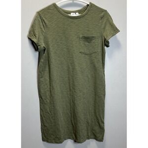 Gap Womens Dress XS Olive Green 100% Cotton Pocket T-Shirt Cuff Sleeve